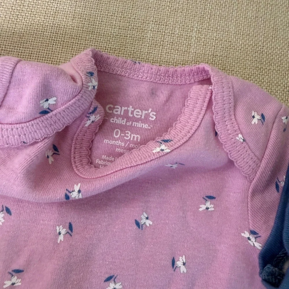 Carters Child of Mine 2 Pack Floral Bodysuits Pink Blue 0-3M Short Sleeve Ruffle